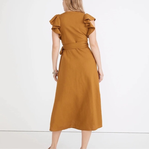 MADEWELL Linen-Blend Ruffle-Sleeve Wrap Midi Dress Cotton - Picture 9 of 10